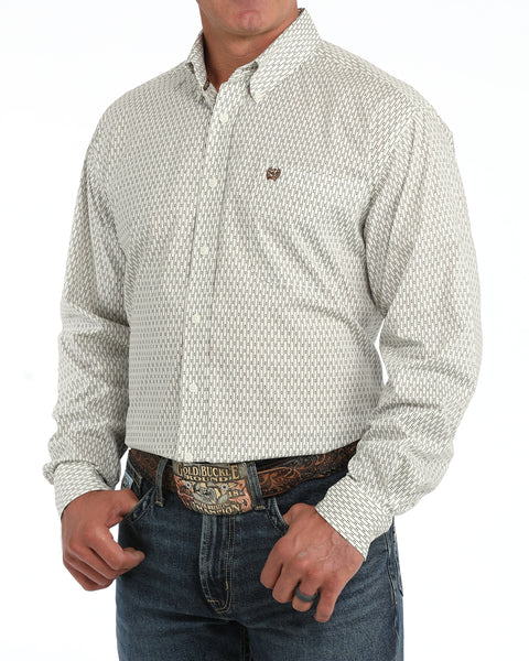 Cinch Men's Classic Fit Long Sleeve Button Down Shirt Cream/Navy
