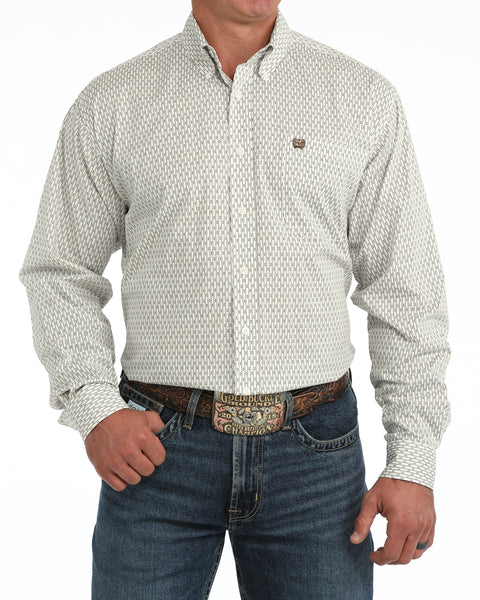 Cinch Men's Classic Fit Long Sleeve Button Down Shirt Cream/Navy