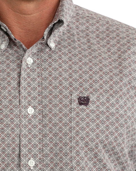 Cinch Men's Stretch Classic Fit Burgundy Diamond Long Sleeve Button Down