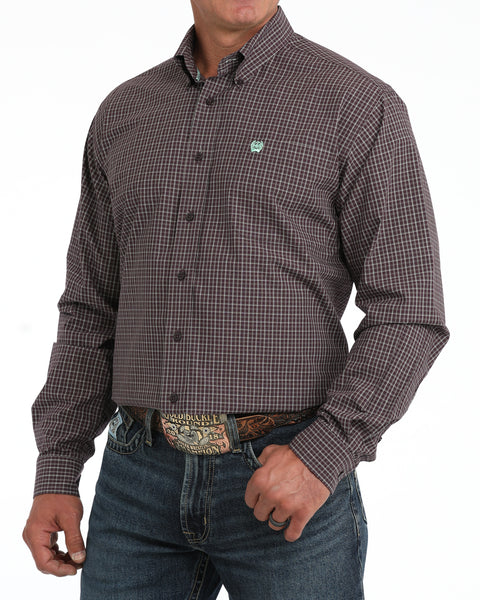 Cinch Men's Classic Fit Long Sleeve Plaid in Purple