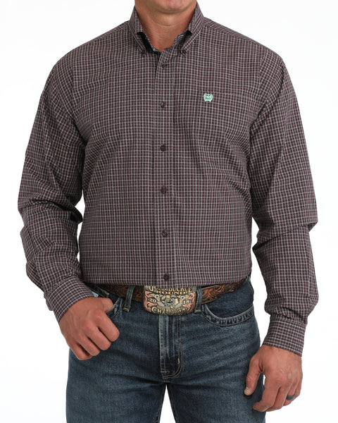 Cinch Men's Classic Fit Long Sleeve Plaid in Purple