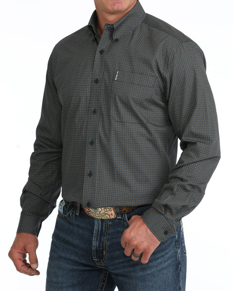 Cinch Men's Modern Fit Button Down Long Sleeve Shirt Navy/Brown