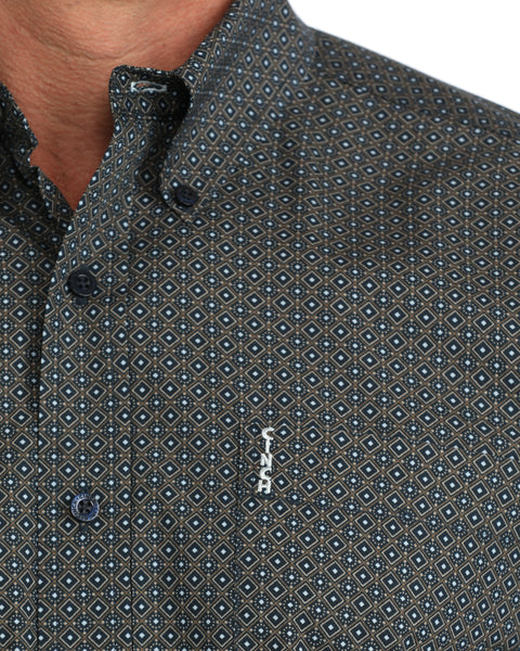Cinch Men's Modern Fit Button Down Long Sleeve Shirt Navy/Brown