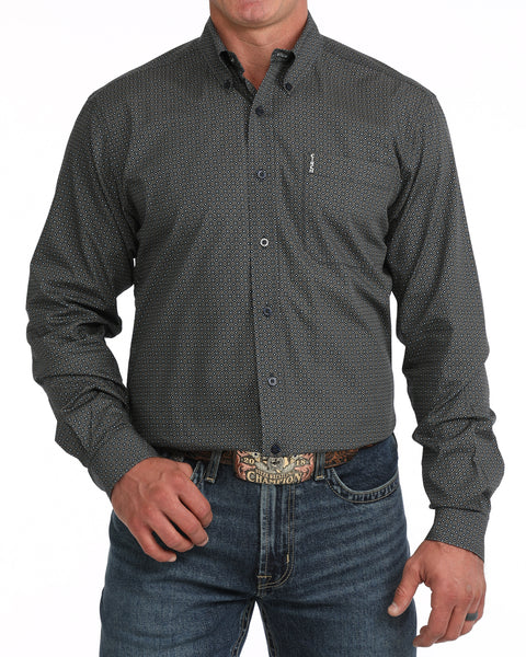 Cinch Men's Modern Fit Button Down Long Sleeve Shirt Navy/Brown