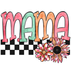 Floral Checkered Mama T-Shirt Print