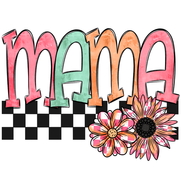 Floral Checkered Mama T-Shirt Print