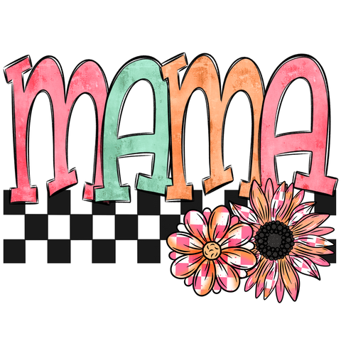 Floral Checkered Mama T-Shirt Print