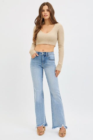 Risen Tummy Control Mid Rise Flare Denim