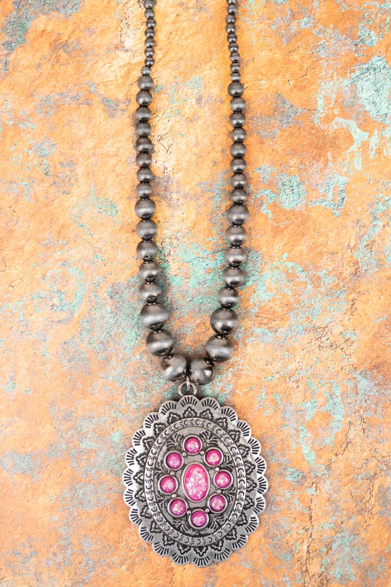 Pink Maybell Concho Silver Pearl Necklace