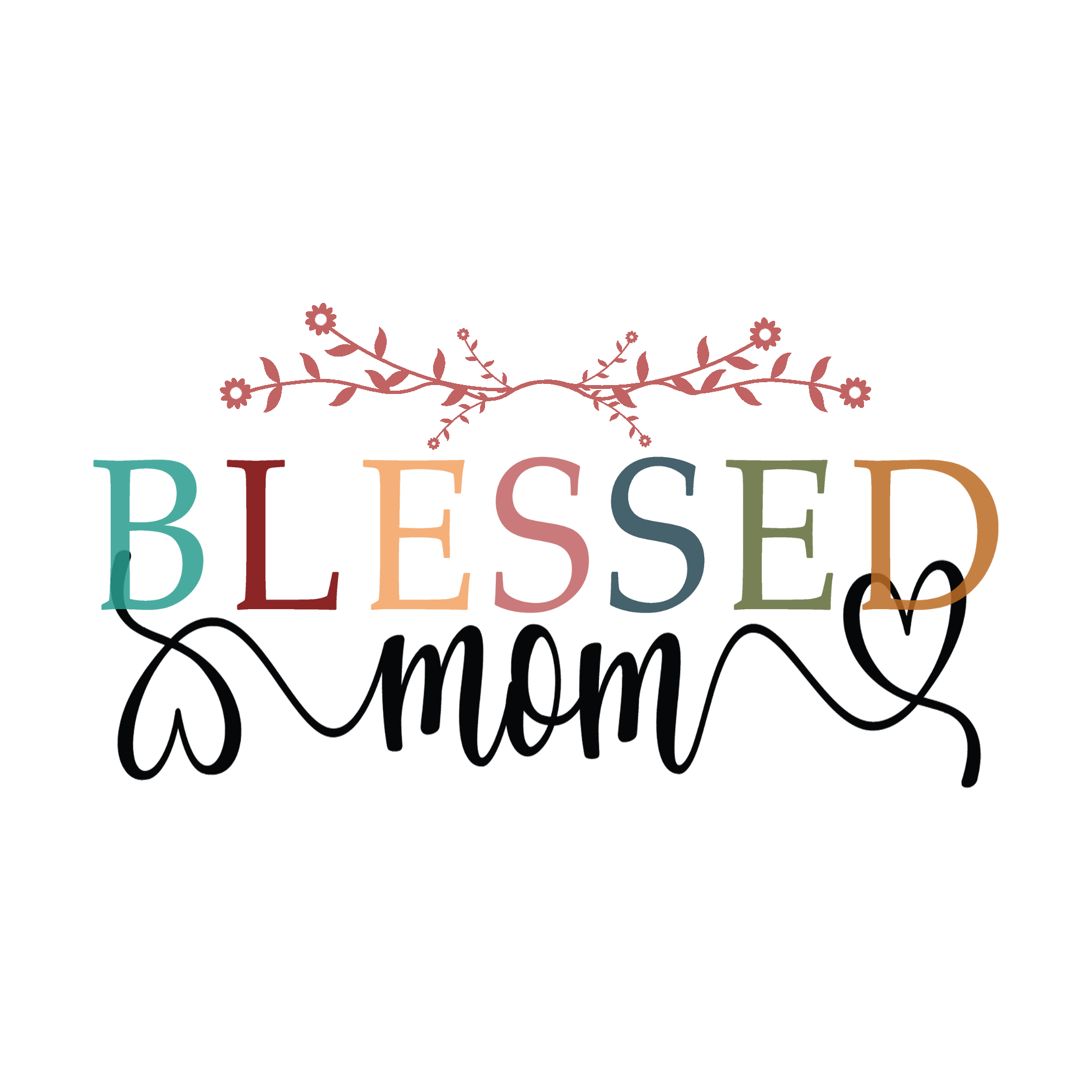 Blessed Mom Flower & Hearts Print