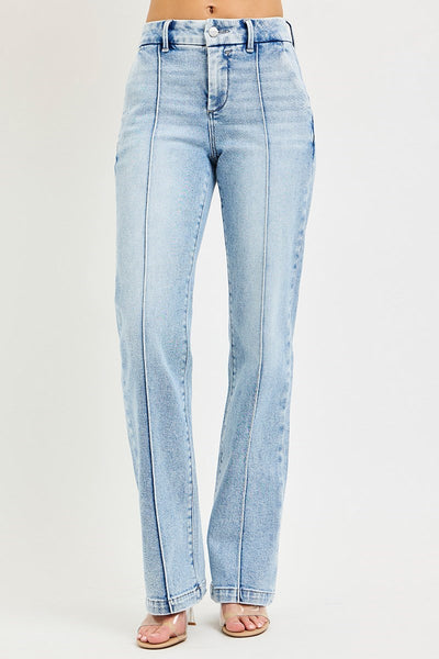 Risen Tummy Control High Rise Straight Pin Tuck Jeans