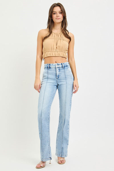Risen Tummy Control High Rise Straight Pin Tuck Jeans