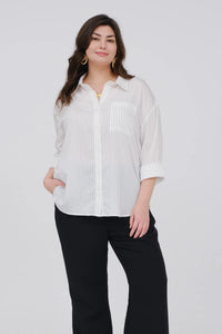 Plus Long Sleeve Strip Button Down Shirt