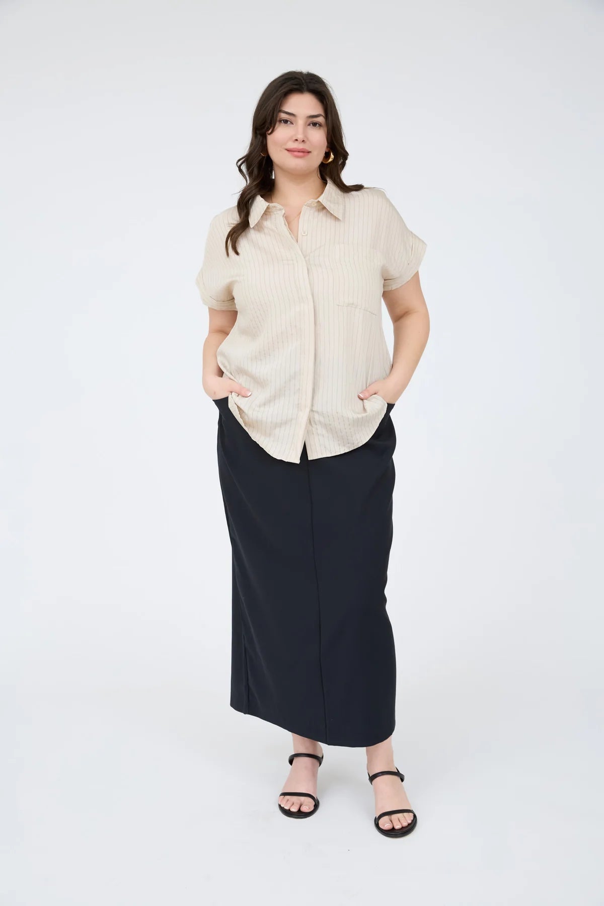 Pinstripe Short Sleeve Collared Shirt