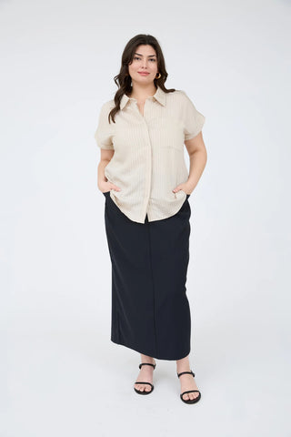 Pinstripe Short Sleeve Collared Shirt