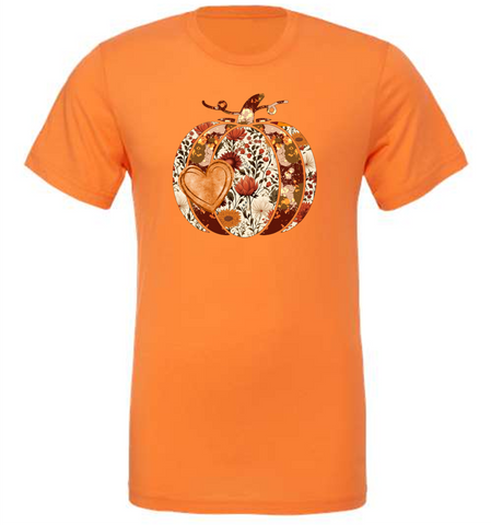 Rustic Floral Heart Pumpkin Tee