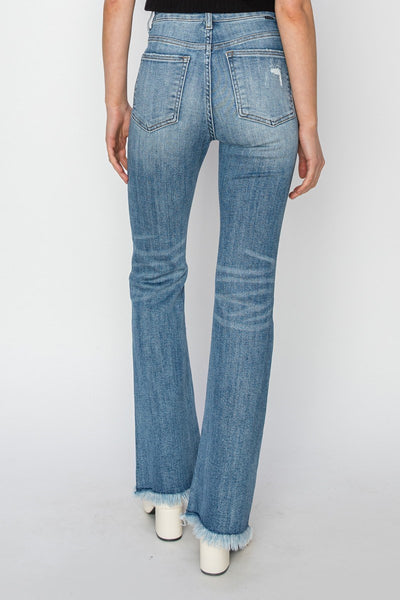 Risen High Rise Vintage Frayed Hem Bootcut Denim