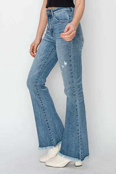 Risen High Rise Vintage Frayed Hem Bootcut Denim