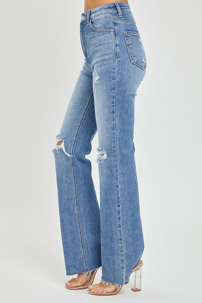 Risen High Rise Distressed Flare Denim