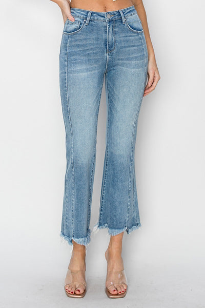 Risen High Rise Seam Detail Ankle Flare Jeans