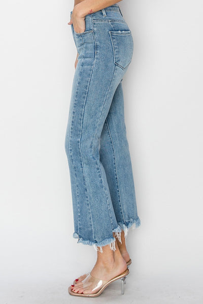 Risen High Rise Seam Detail Ankle Flare Jeans