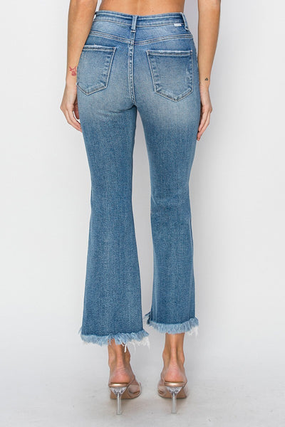 Risen High Rise Fray Hem Crop Denim