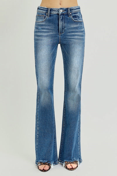Risen Tummy Control High Rise Flare Step Hem Denim