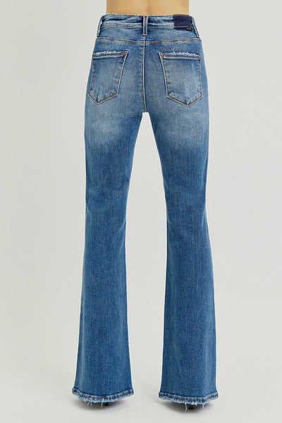 Risen Tummy Control High Rise Flare Step Hem Denim