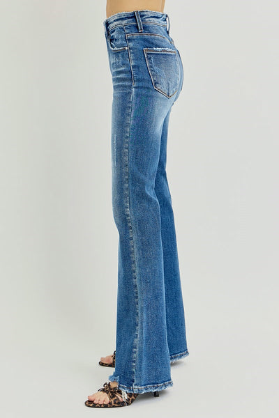 Risen Tummy Control High Rise Flare Step Hem Denim