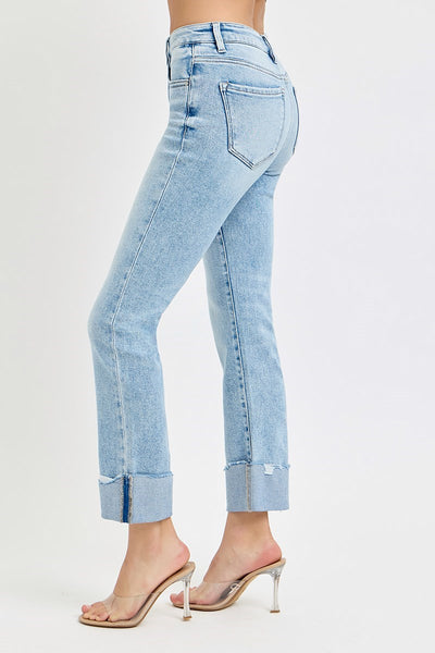 Risen Tummy Control High Rise Straight Cuffed Jeans