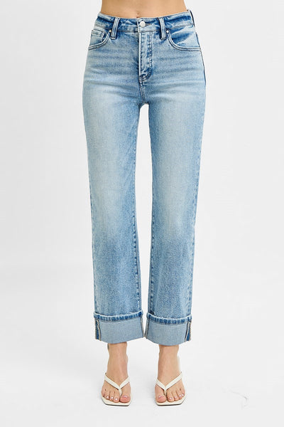 Risen Tummy Control High Rise Rolled Denim