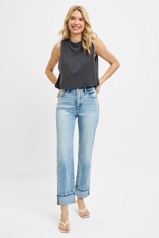 Risen Tummy Control High Rise Rolled Denim