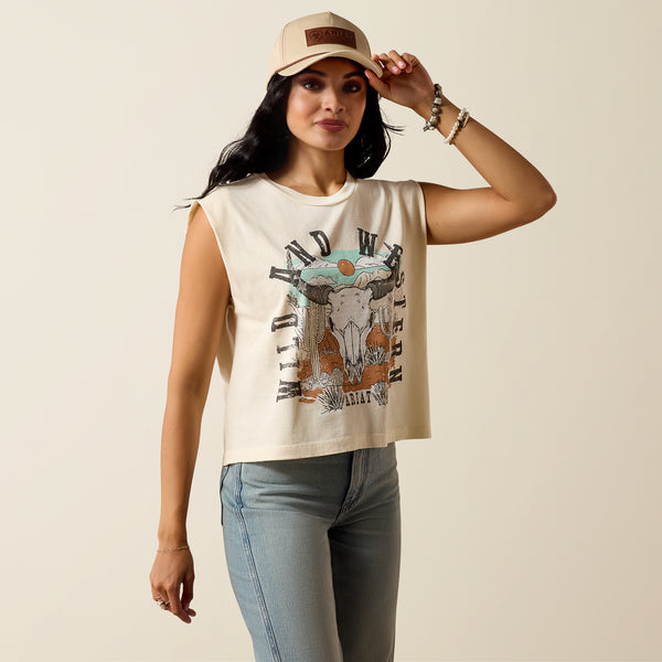 Ariat Women's Steer Skull Landscape Sleeveless T-Shirt
