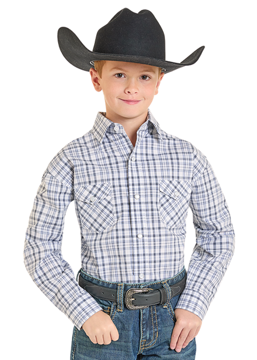 Boy's Panhandle Slim Plaid Snap Long Sleeve