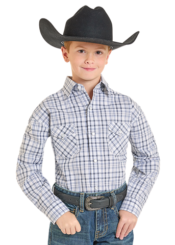 Boy's Panhandle Slim Plaid Snap Long Sleeve