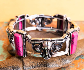 Steer Skull Pink Stone Bracelet