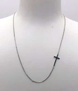 Silver Sideways Cross Necklace