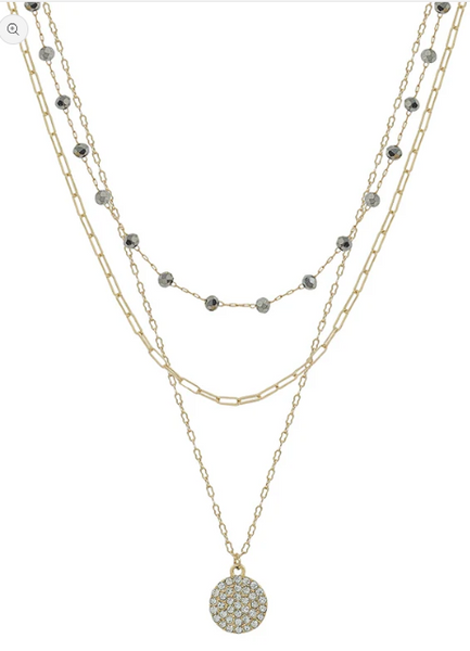 Beaded and Gold Pave Circle Necklace