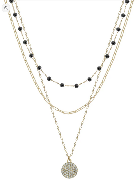 Beaded and Gold Pave Circle Necklace