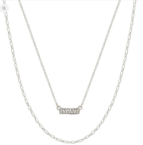 Rhinestone Bar w/ Layered Chain Necklace