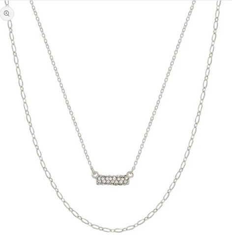 Rhinestone Bar w/ Layered Chain Necklace