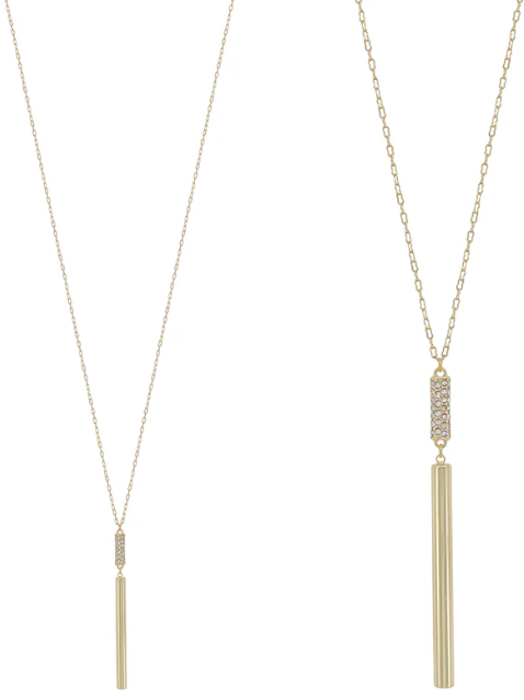 Gold Rhinestone Cylinder and Bar Drop Necklace