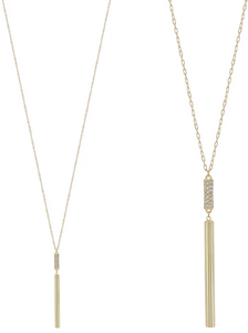 Gold Rhinestone Cylinder and Bar Drop Necklace