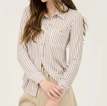 Plus Mocha Striped Button Down