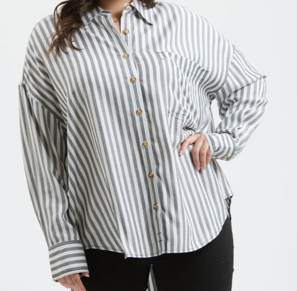 Charcoal Striped Long Sleeve Button Down