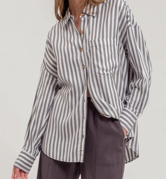 Charcoal Striped Long Sleeve Button Down