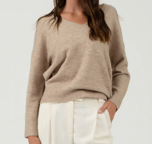 V Neck Drop Shoulder Sweater