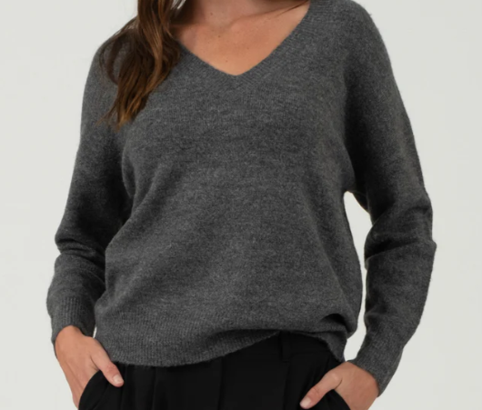 V Neck Drop Shoulder Sweater