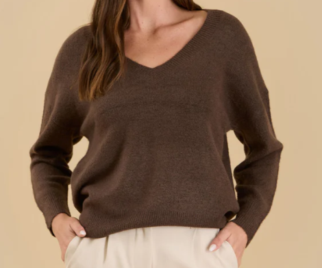 V Neck Drop Shoulder Sweater