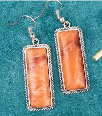 Orange Marbled Bar Earrings